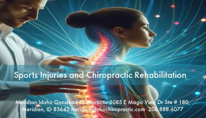 Image of chiropractor with text Sports Injuries and Chiropractic Pain Management and Rehabilitation Meridian Idaho