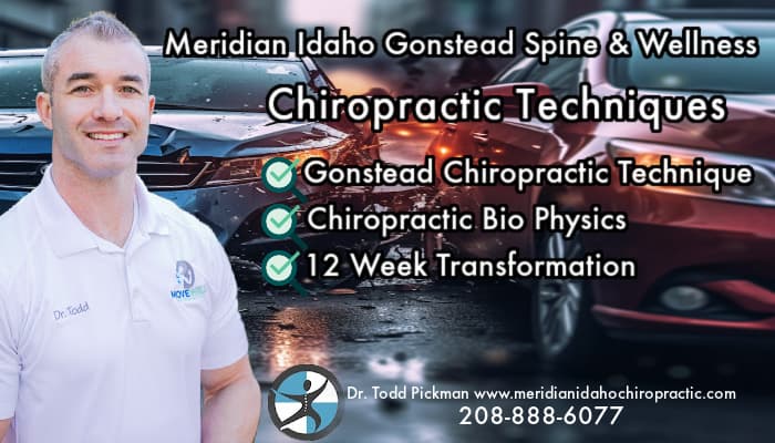 image of Auto Collision Accident with Meridian Idaho Gonstead Spine & Wellness Chiropractic Techniques by Todd Pickman car collision injury chiropractor.